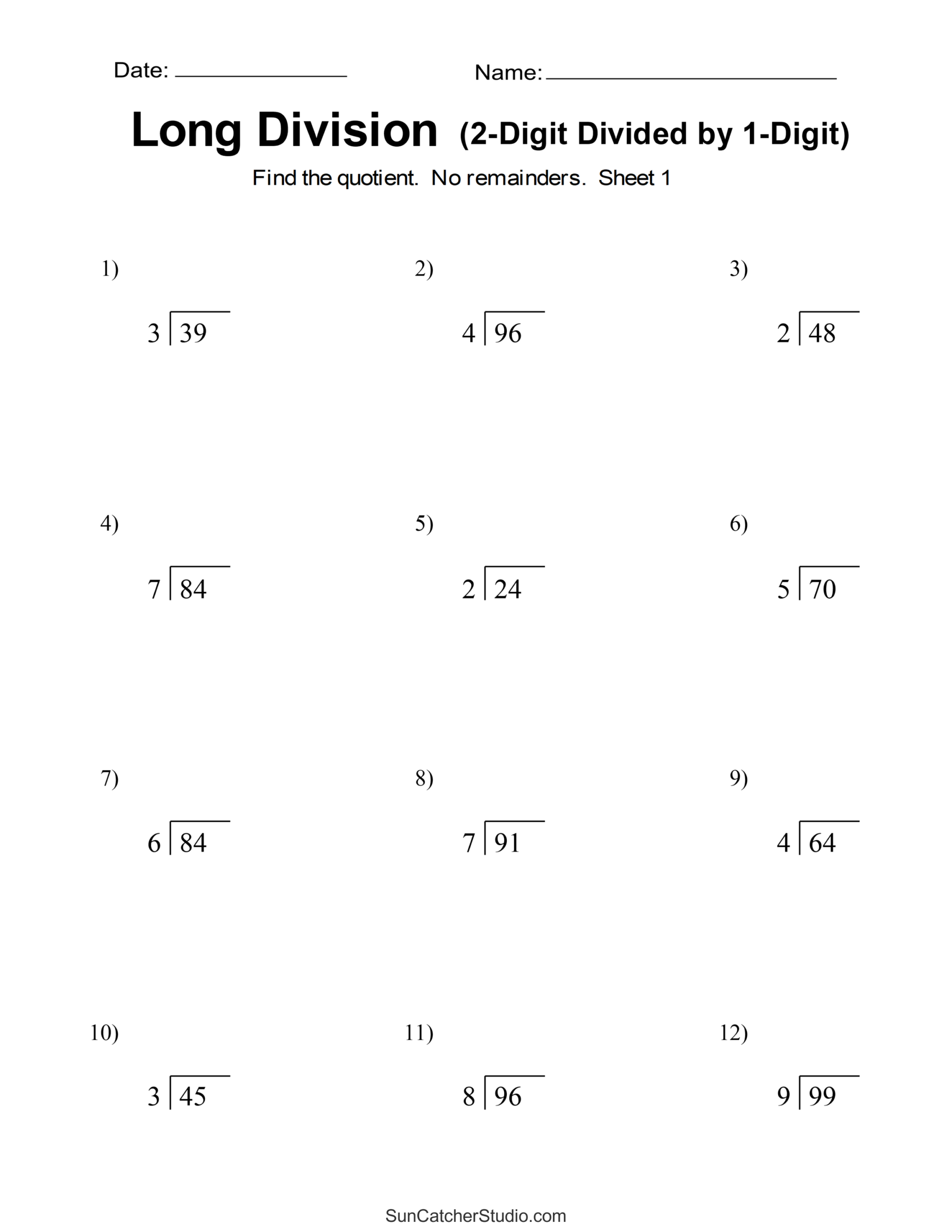 division practice worksheets printable