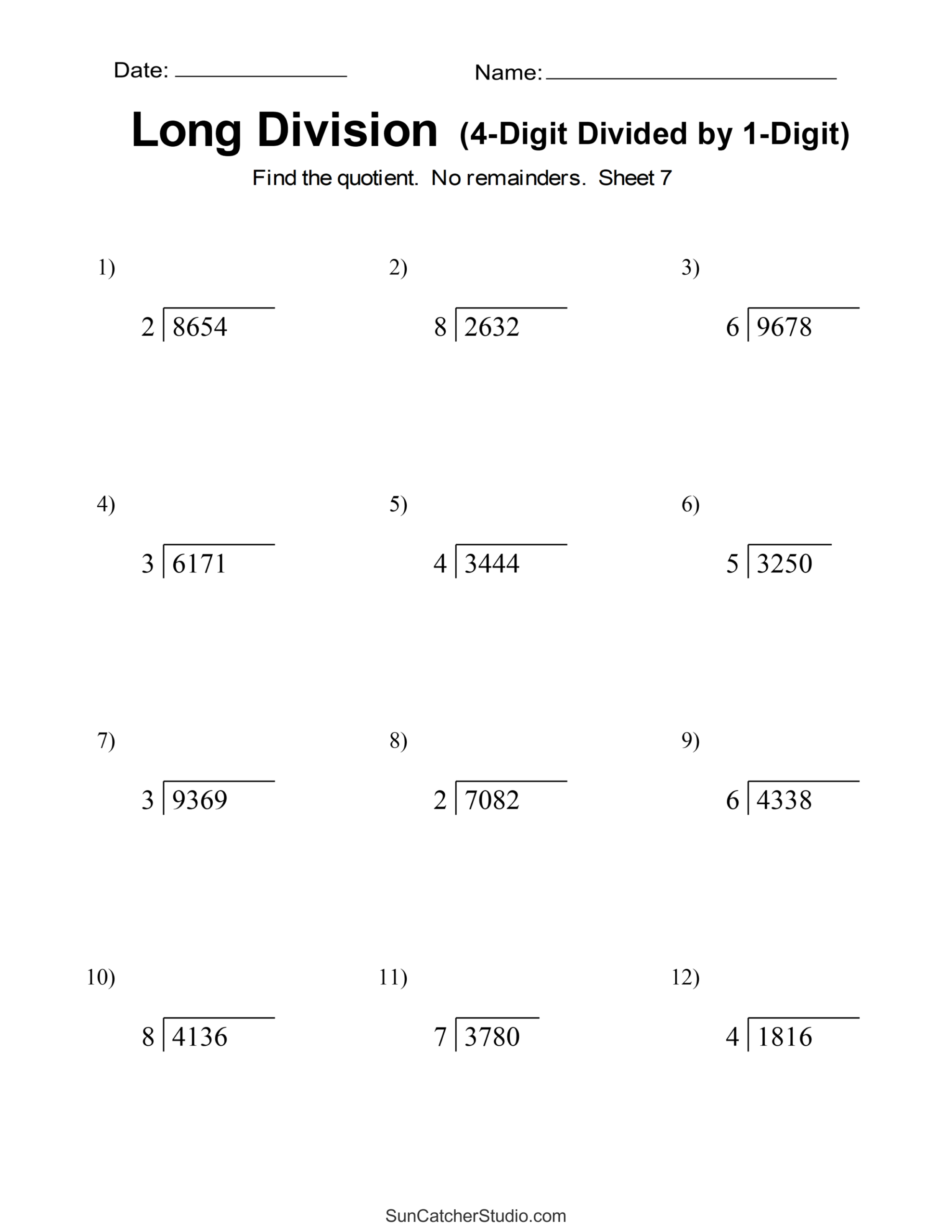 Long Division Worksheets Problems Printable Math Drills Free Printables Lettering SVG Files Tools Apps