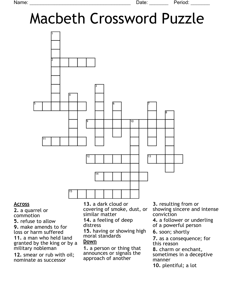 Macbeth Crossword Puzzle WordMint