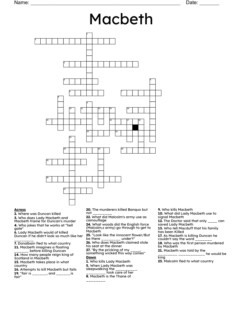 Macbeth Crossword WordMint Macbeth Crossword WordMint