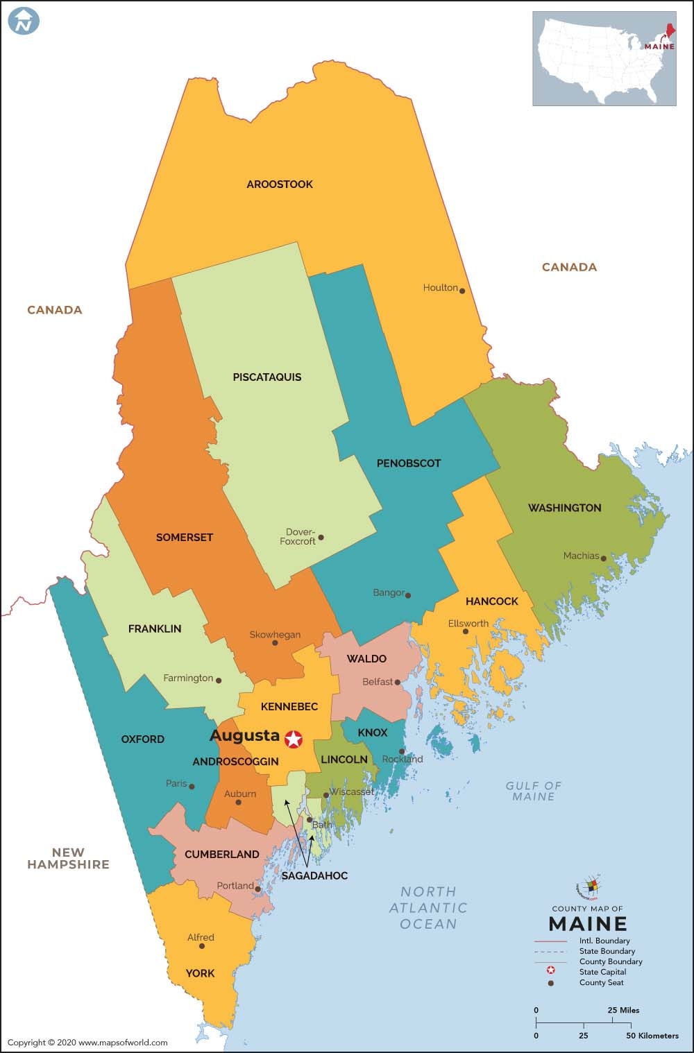 Maine County Map USA Geographic Regions