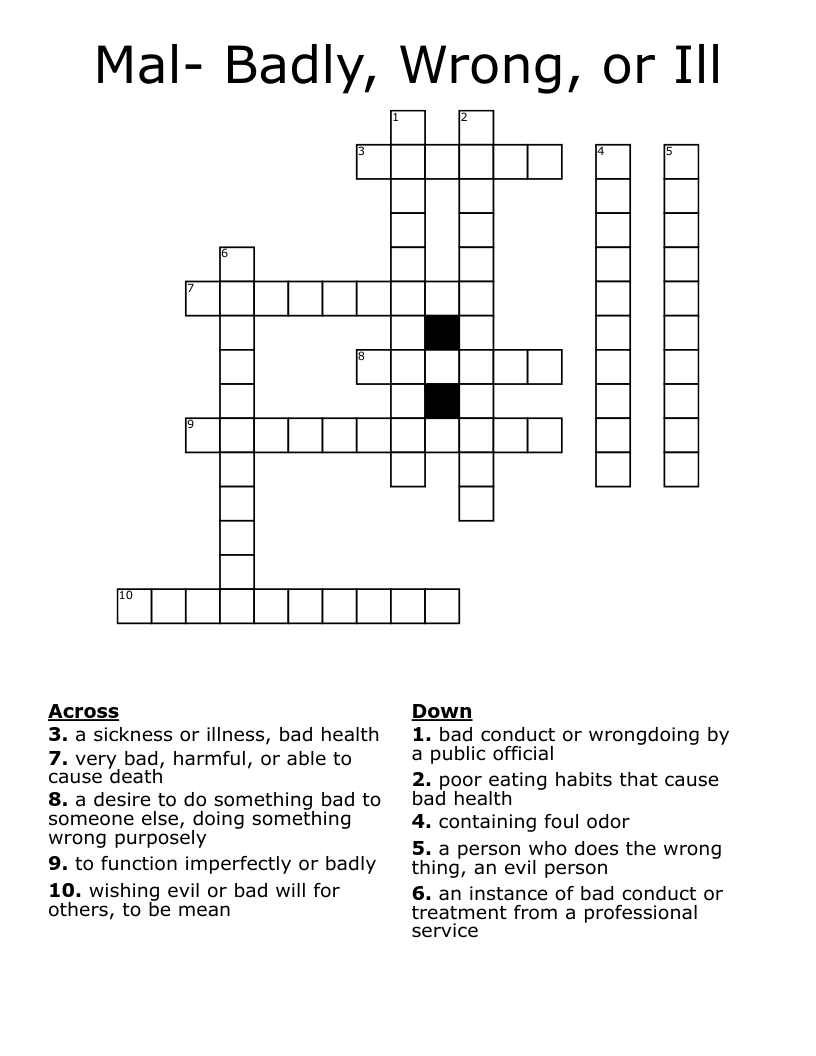 Mal Badly Wrong Or Ill Crossword WordMint Mal Badly Wrong Or Ill Crossword WordMint