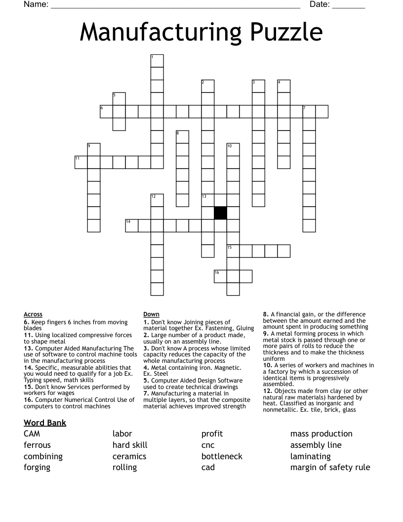Manufacturing Puzzle Crossword WordMint Manufacturing Puzzle Crossword WordMint