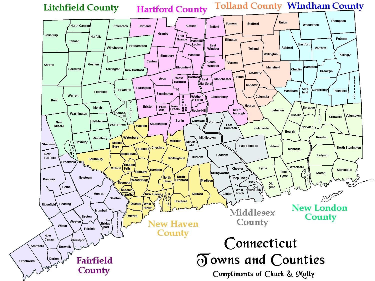 Map Of CT Towns And Counties Map Of CT Towns And Counties