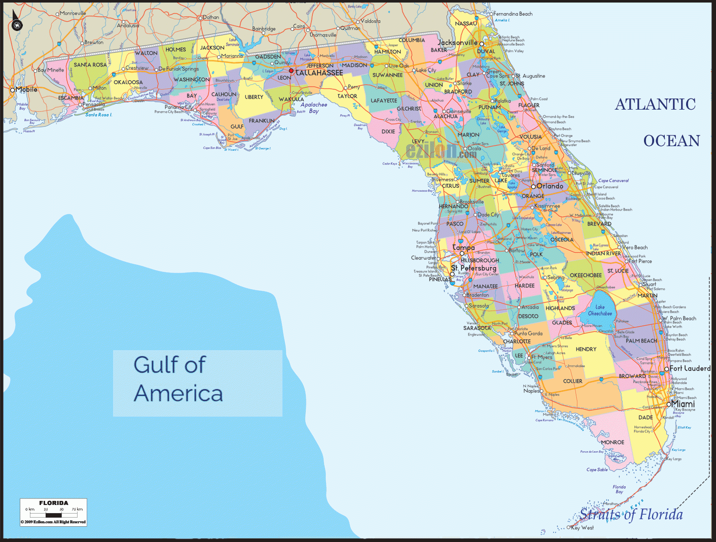 Map Of Florida Florida Map With Cities Counties And Roads Ezilon Maps