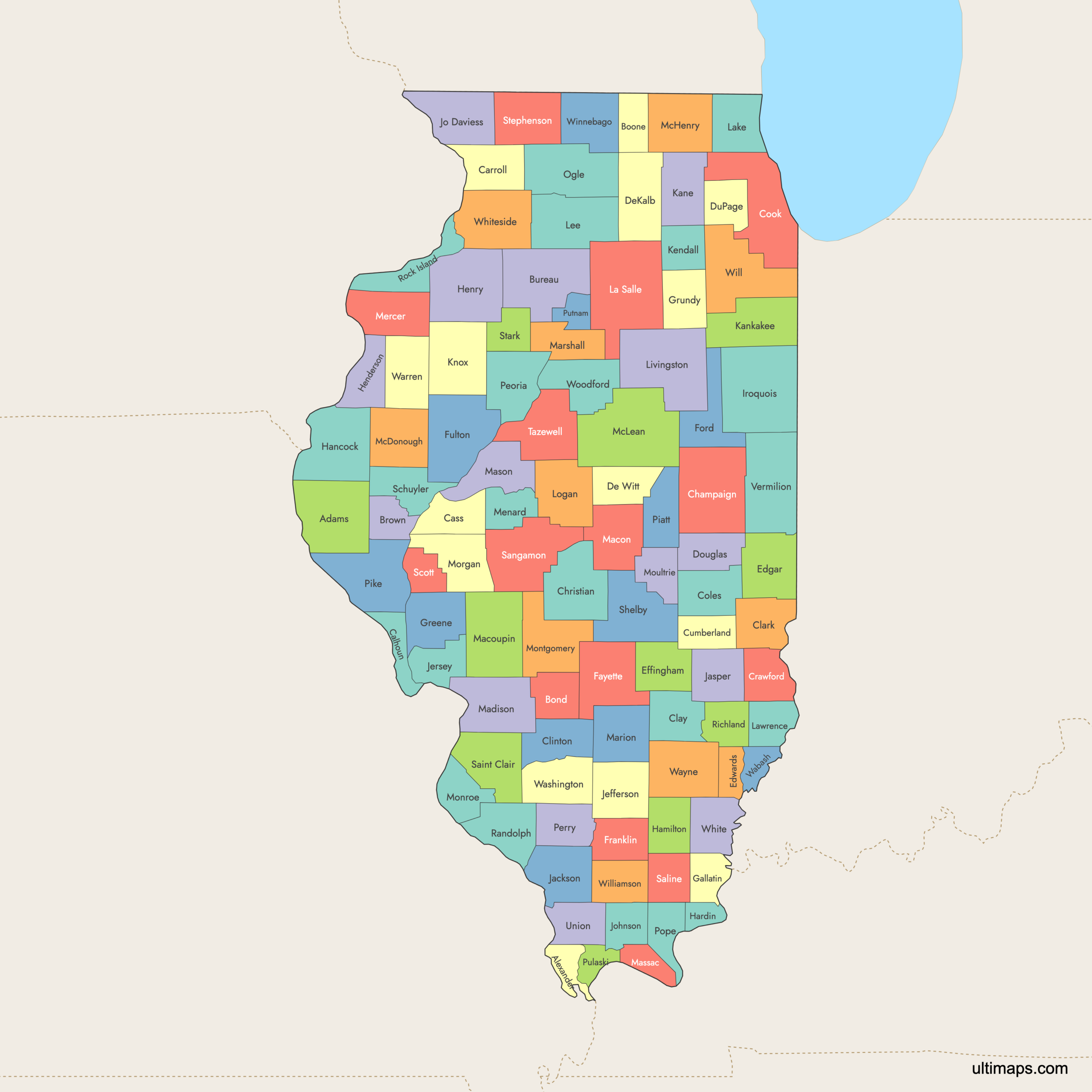 Map Of Illinois Counties Explore Download Create Your Own Ultimaps