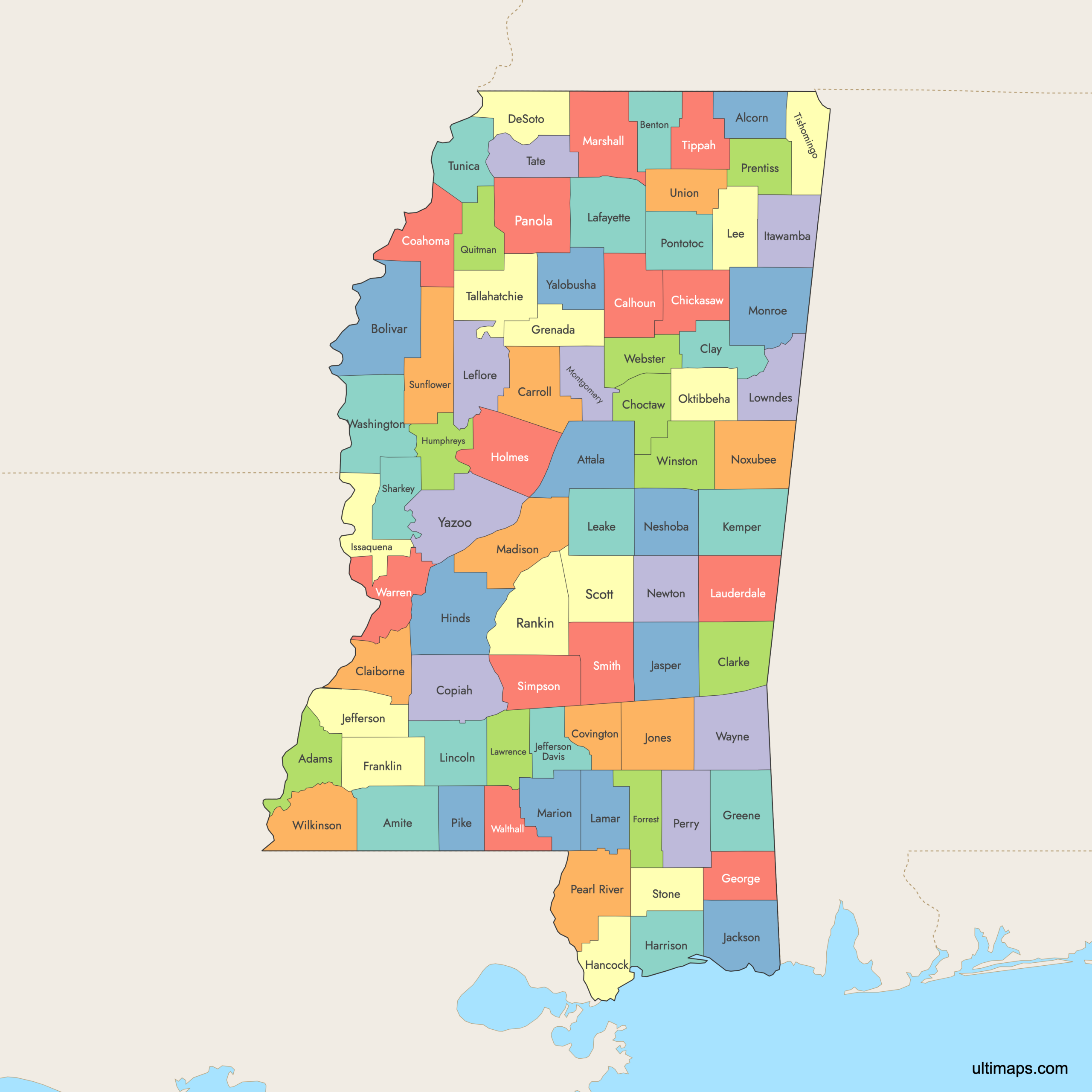 Map Of Mississippi Counties Explore Download Create Your Own Ultimaps