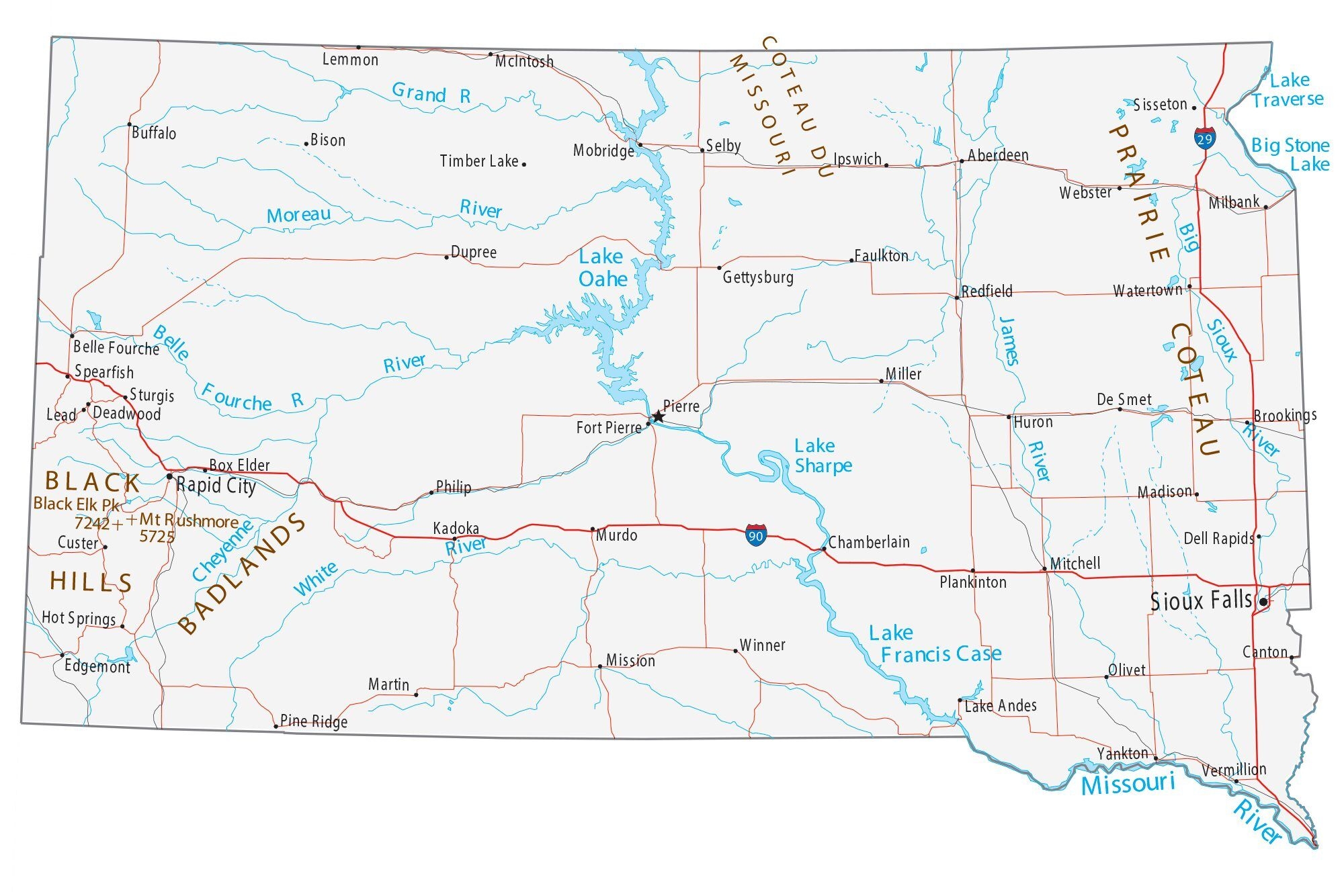 Map Of South Dakota Cities And Roads GIS Geography