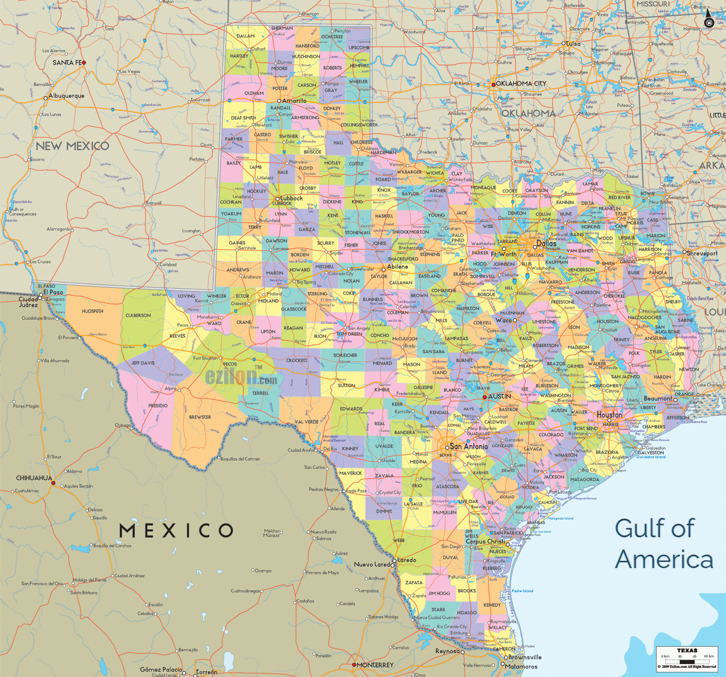 texas map with county