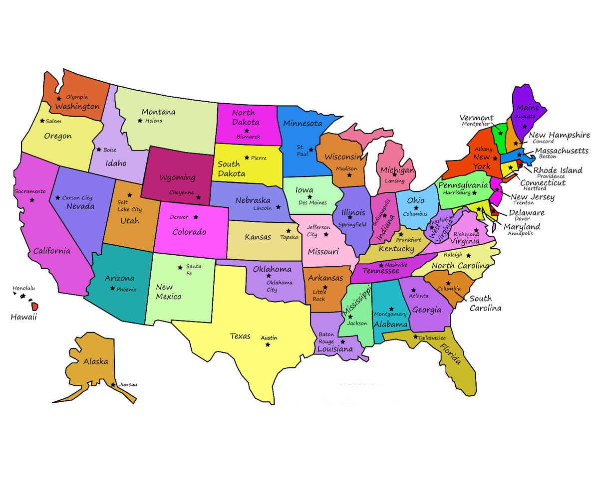 Map Of The United States With Capitals 8x10 Photo EBay