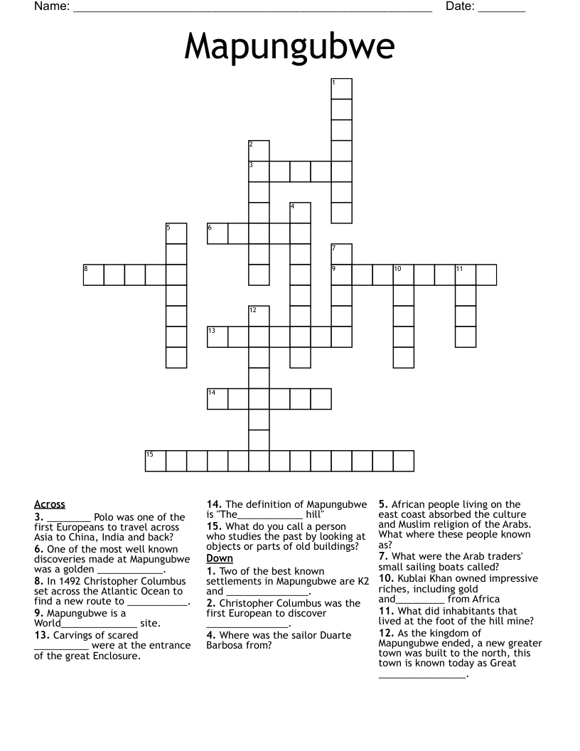 Mapungubwe Crossword WordMint