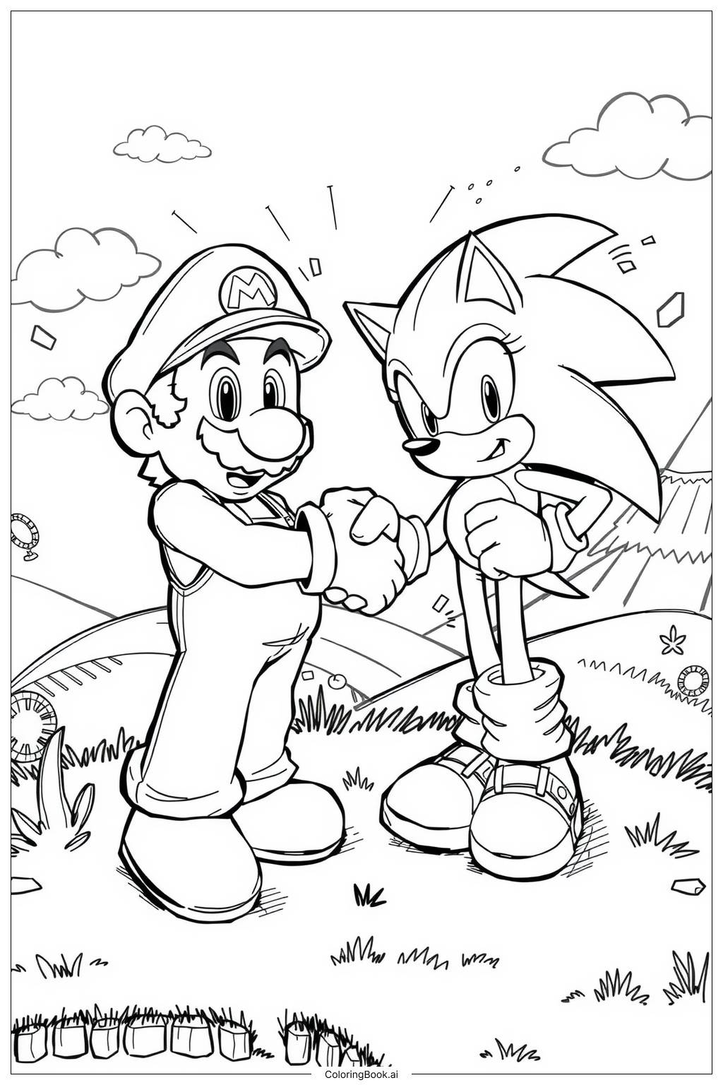 Mario And Sonic Shaking Hands 2 Coloring Page Free PDF PNG Printable Mario And Sonic Shaking Hands 2 Coloring Page Free PDF PNG Printable