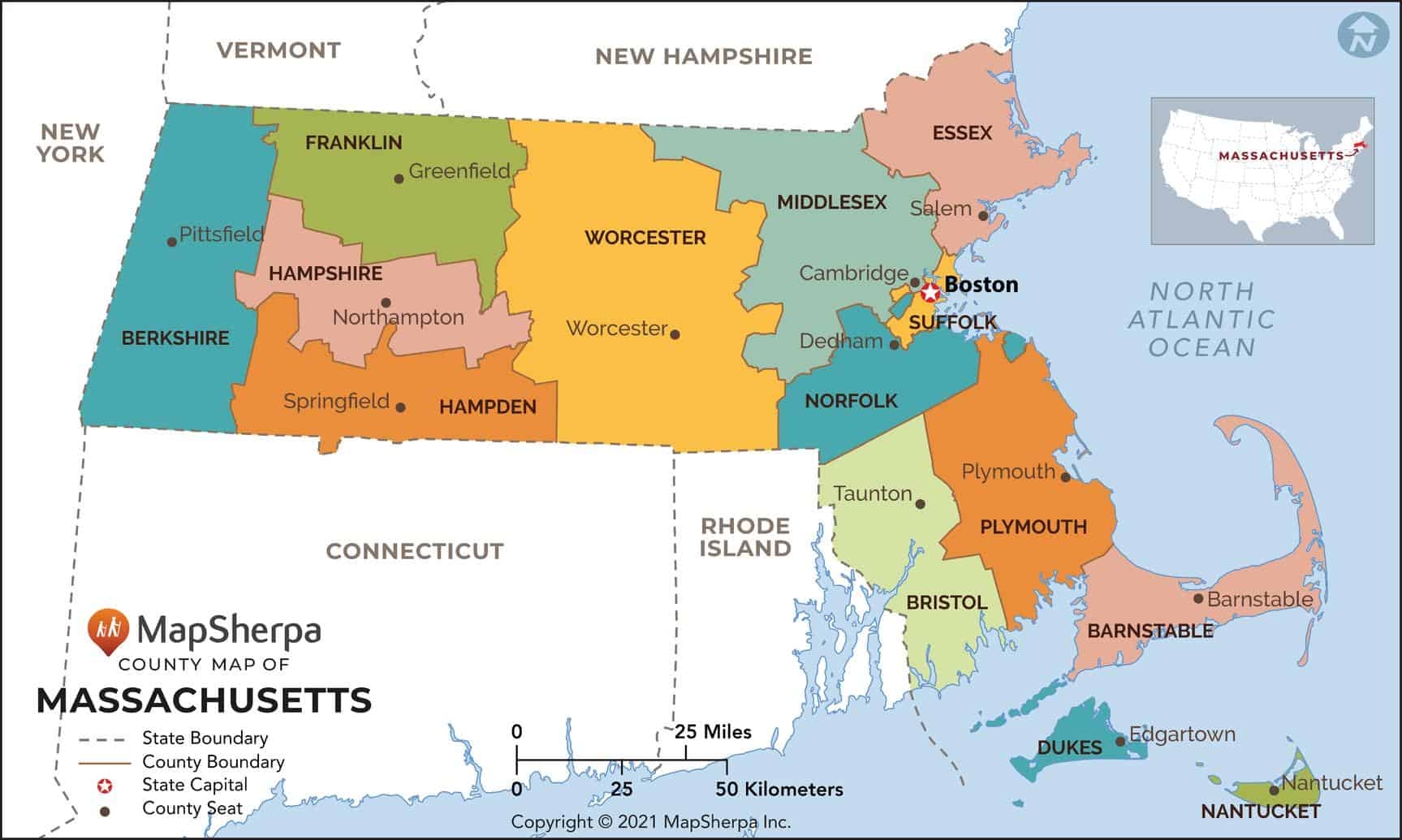 Massachusetts Counties Map By MapSherpa The Map Shop