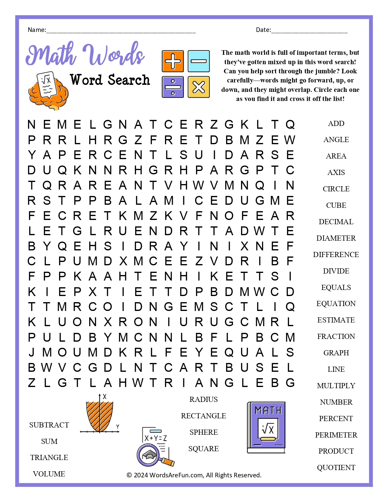 math words word search math words word search