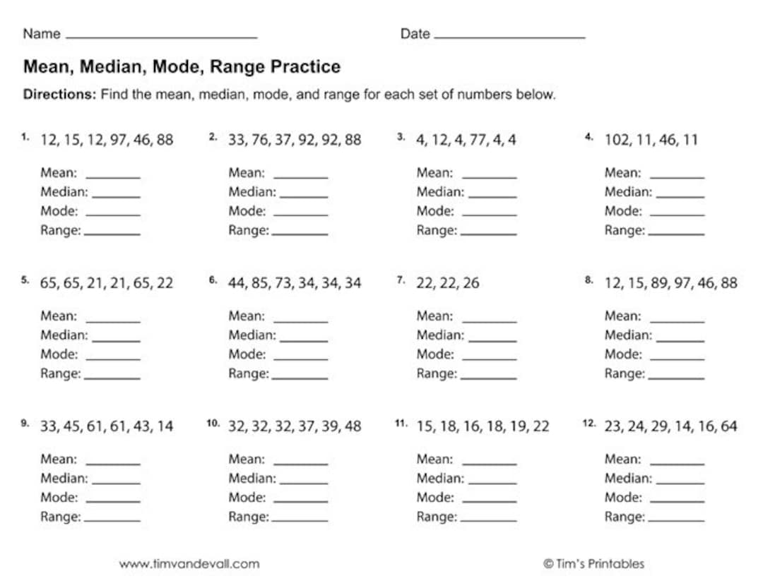 worksheet about mean median mode