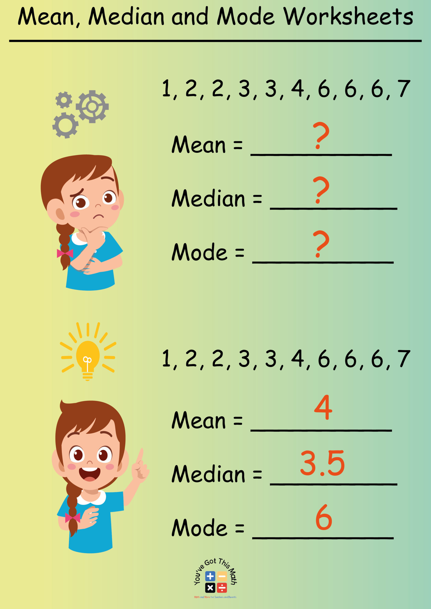 mean median mode worksheets