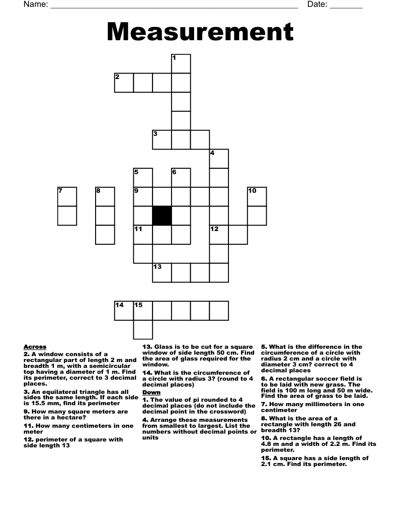 Measurement Crossword WordMint