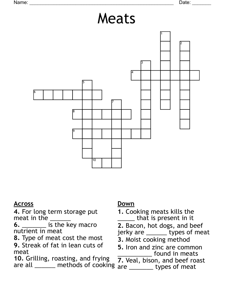 Meats Crossword WordMint Meats Crossword WordMint