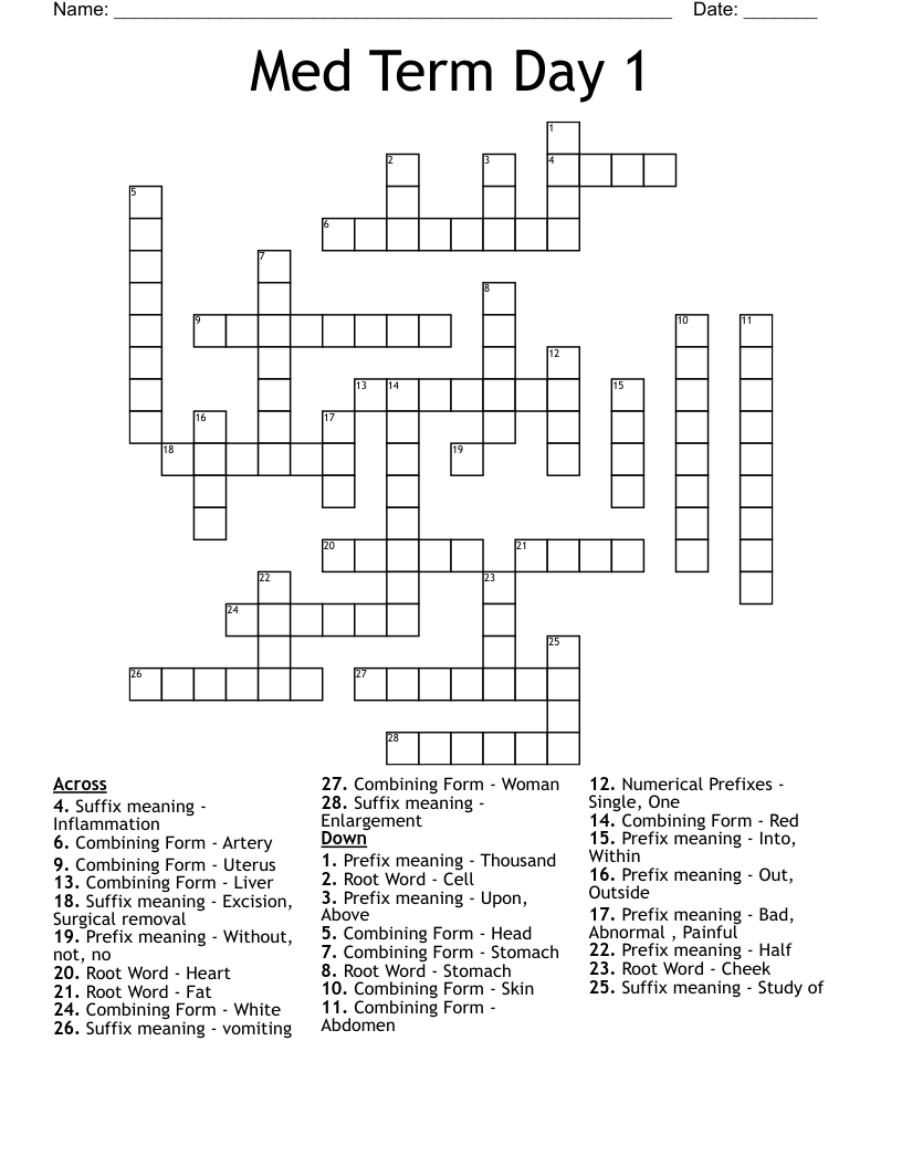 Med Term Day 1 Crossword WordMint Med Term Day 1 Crossword WordMint