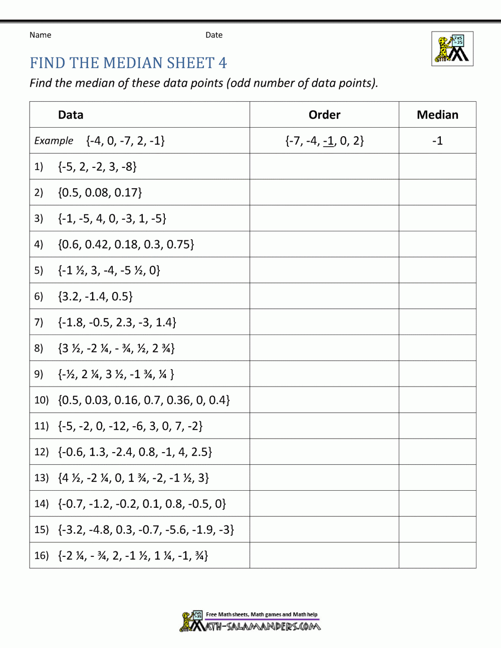 mean median mode range worksheet