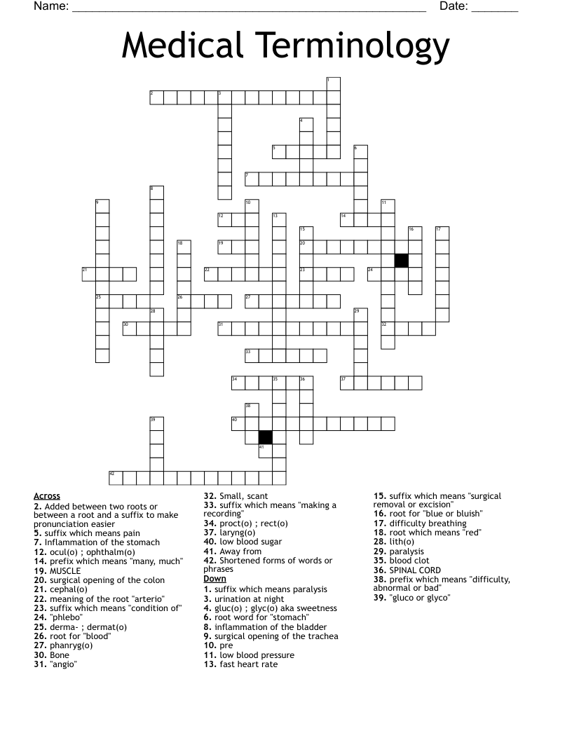 Medical Terminology Crossword WordMint