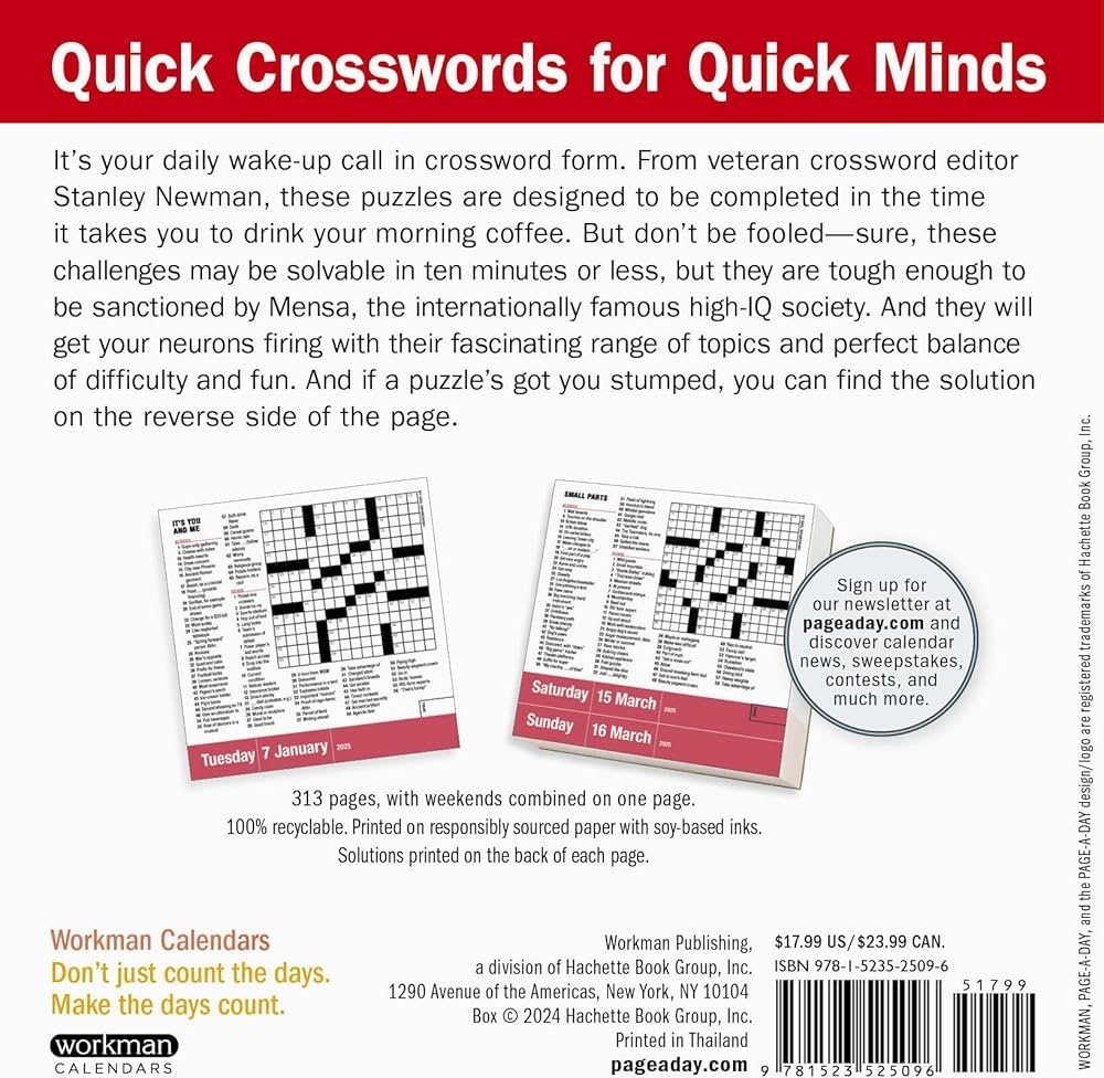 Mensa 10 Minute Crossword Puzzles Page A Day Calendar 2025 Calendars Workman Amazon co za Books