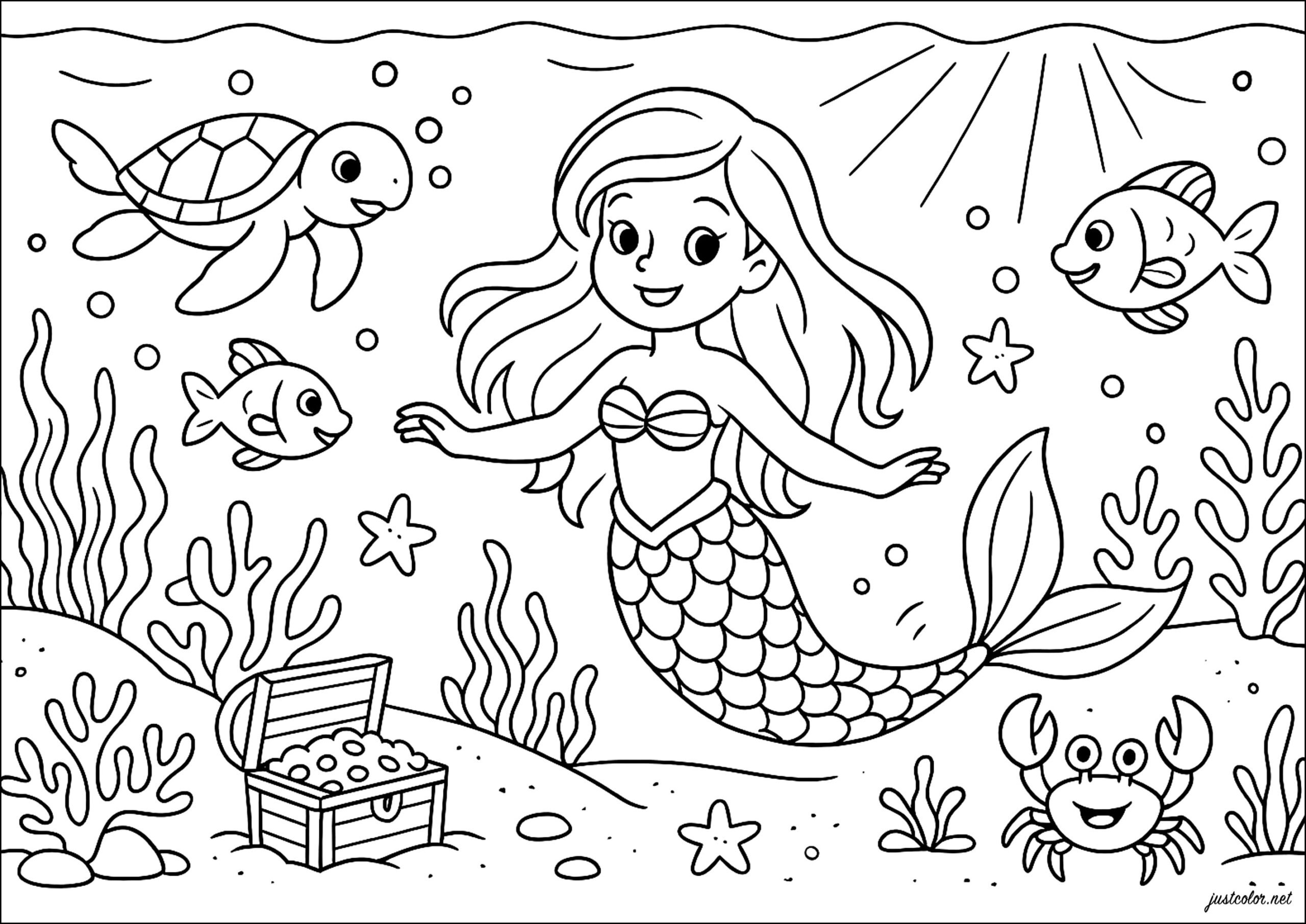 Mermaid Searching For Treasure Under The Sea Mermaid Coloring Pages Mermaid Searching For Treasure Under The Sea Mermaid Coloring Pages