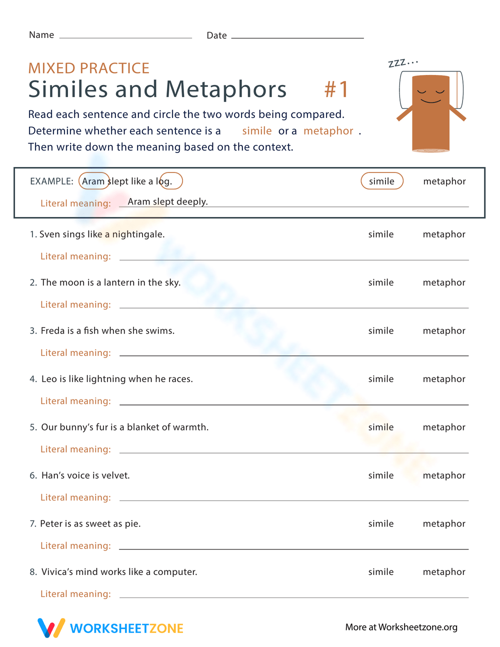 Metaphors Worksheets Printable