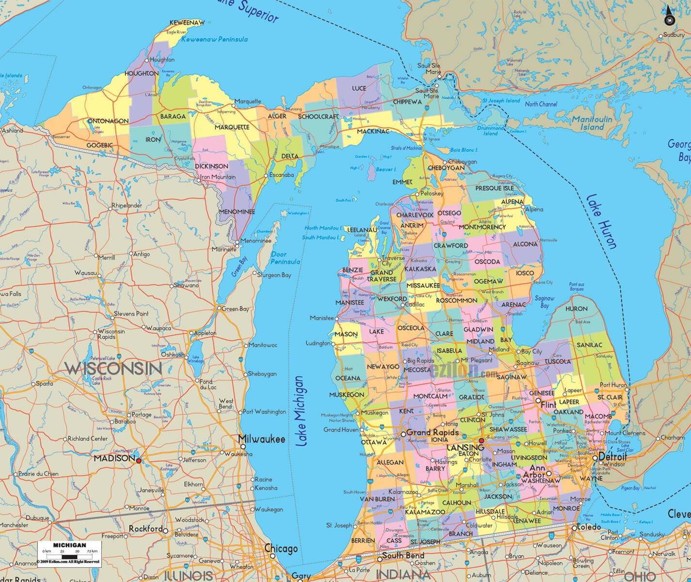 Michigan Map And Michigan Satellite Images