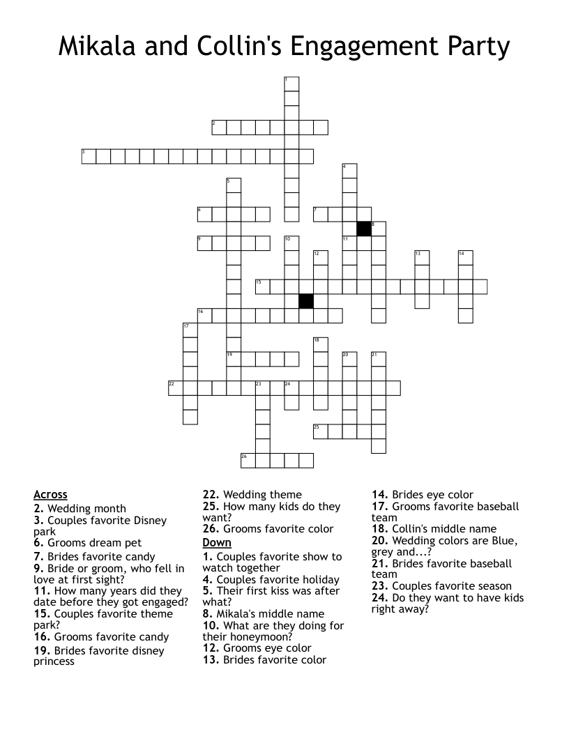 Mikala And Collin s Engagement Party Crossword WordMint
