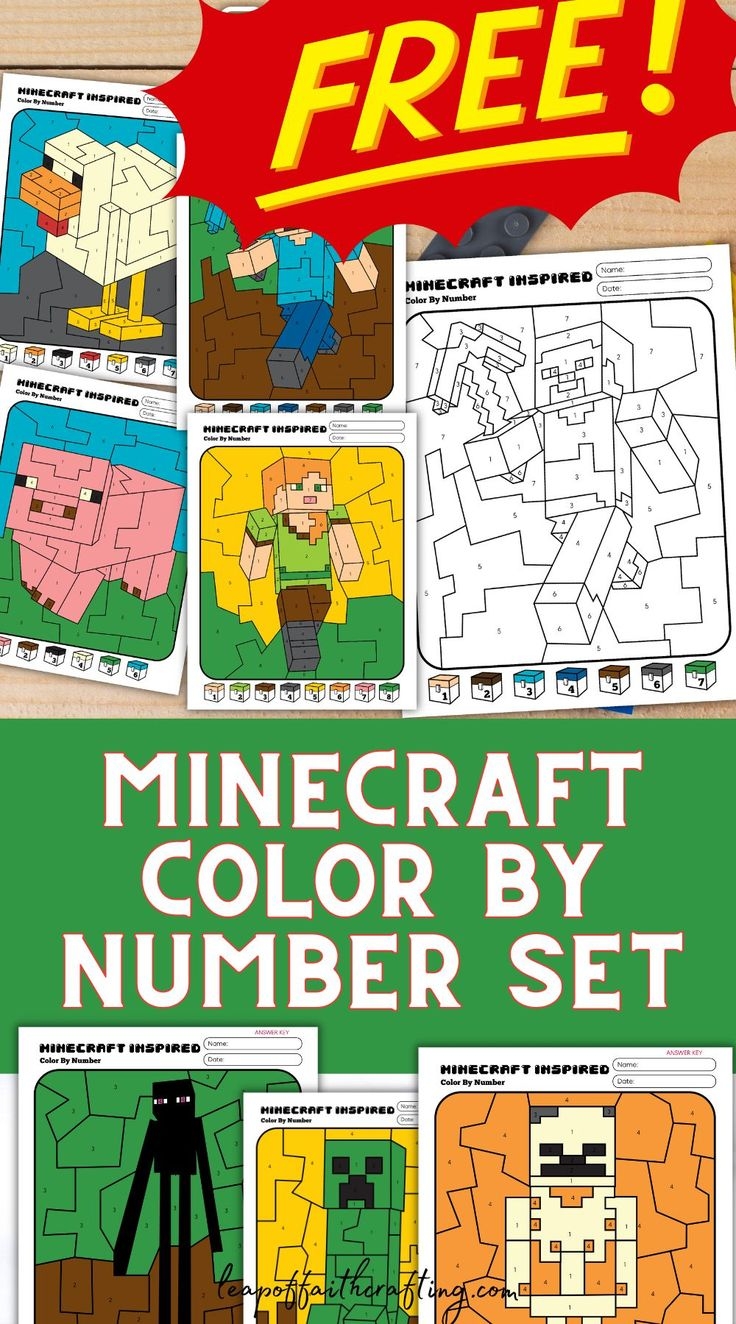 Minecraft Color By Number FREE 8 Pages For Kids Minecraft Color By Number FREE 8 Pages For Kids
