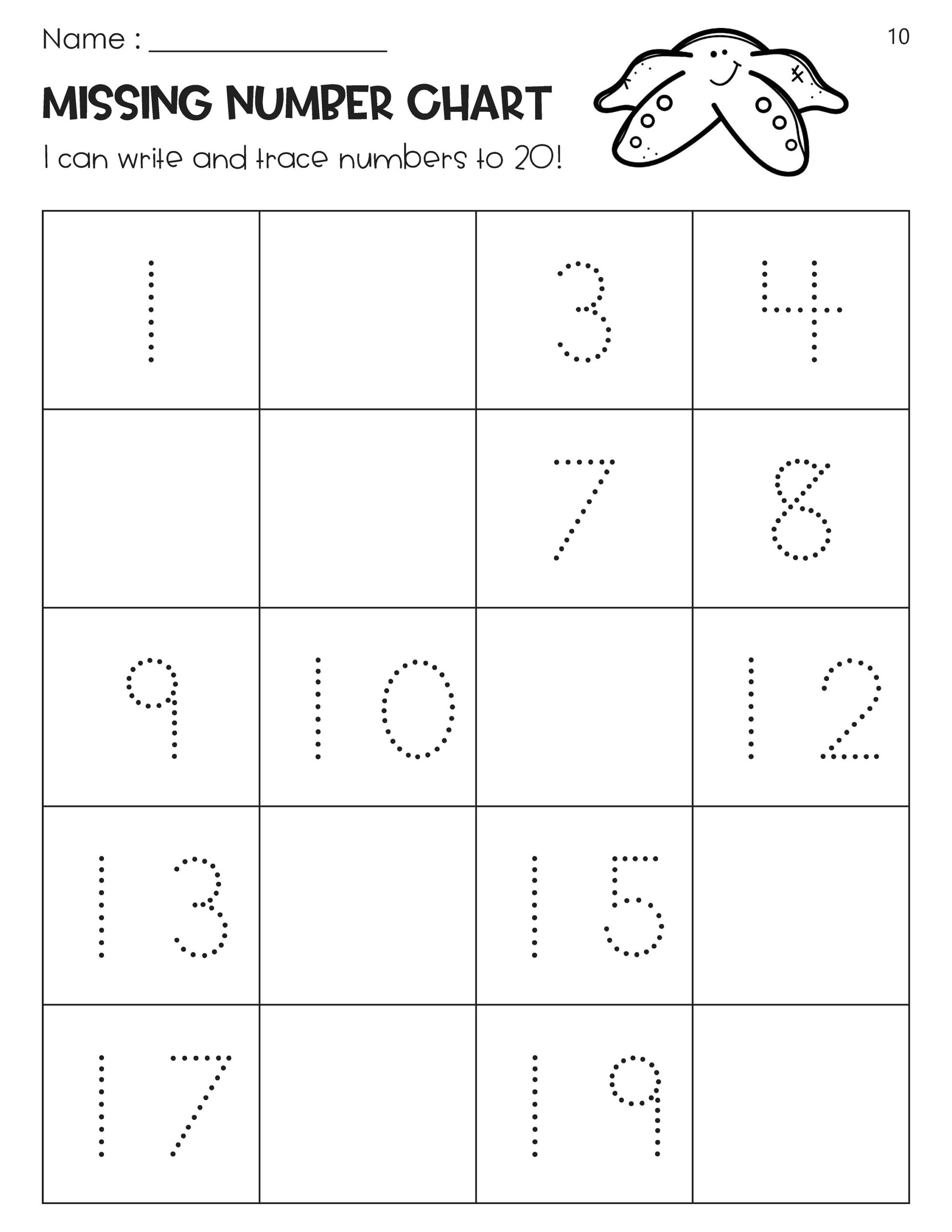 Missing Numbers Chart 1 20 Worksheets Ocean Theme Etsy