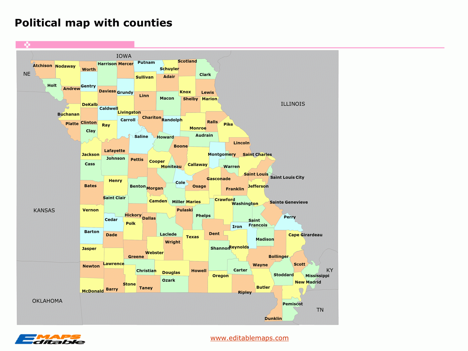 Missouri County Map Editable PowerPoint Maps Missouri County Map Editable PowerPoint Maps