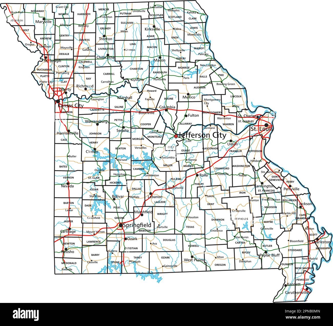 Missouri Road And Highway Map Vector Illustration Stock Vector Image Art Alamy