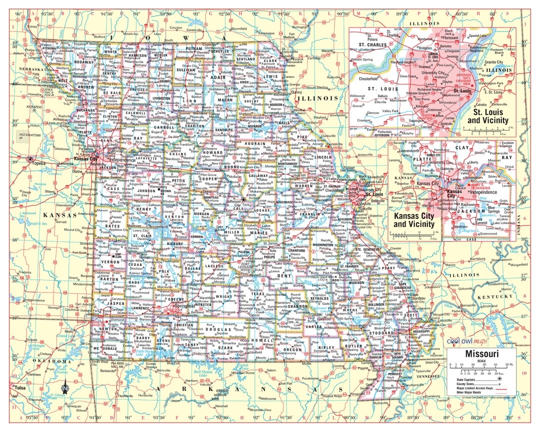 Missouri State Wall Map Large Print Poster 24 x30 Etsy