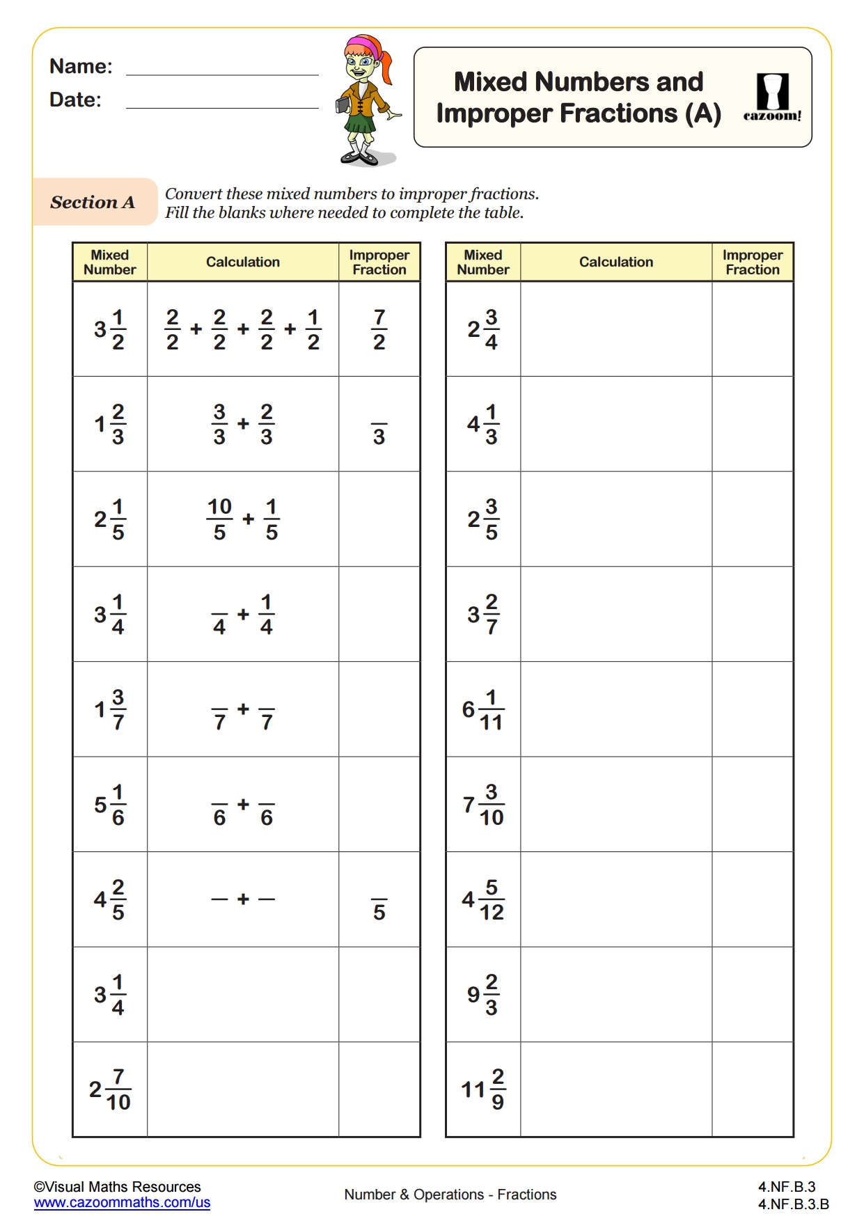 Mixed Numbers Improper Fractions A Fun And Engaging 4th Grade PDF Worksheets