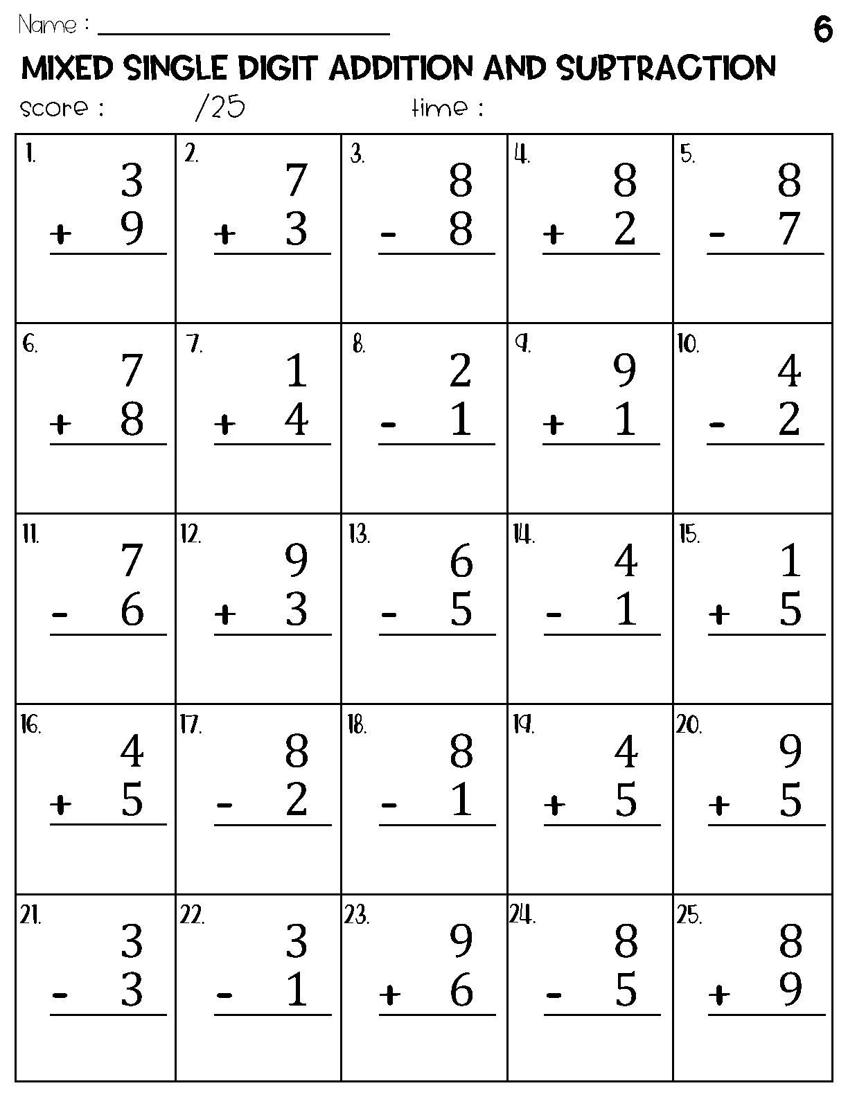 Mixed Single Digit Addition And Subtraction Worksheets Etsy Denmark Mixed Single Digit Addition And Subtraction Worksheets Etsy Denmark