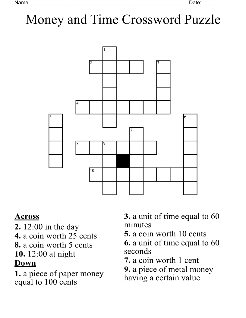 Money And Time Crossword Puzzle WordMint