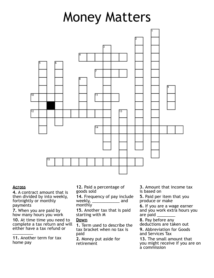 Money Matters Crossword WordMint