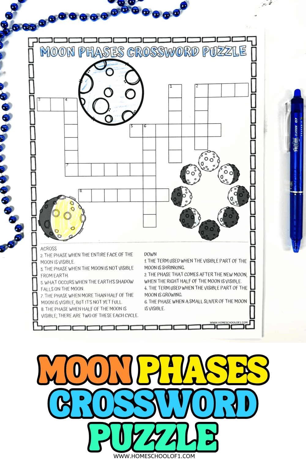 Moon Phases Crossword Puzzle Free Printable 