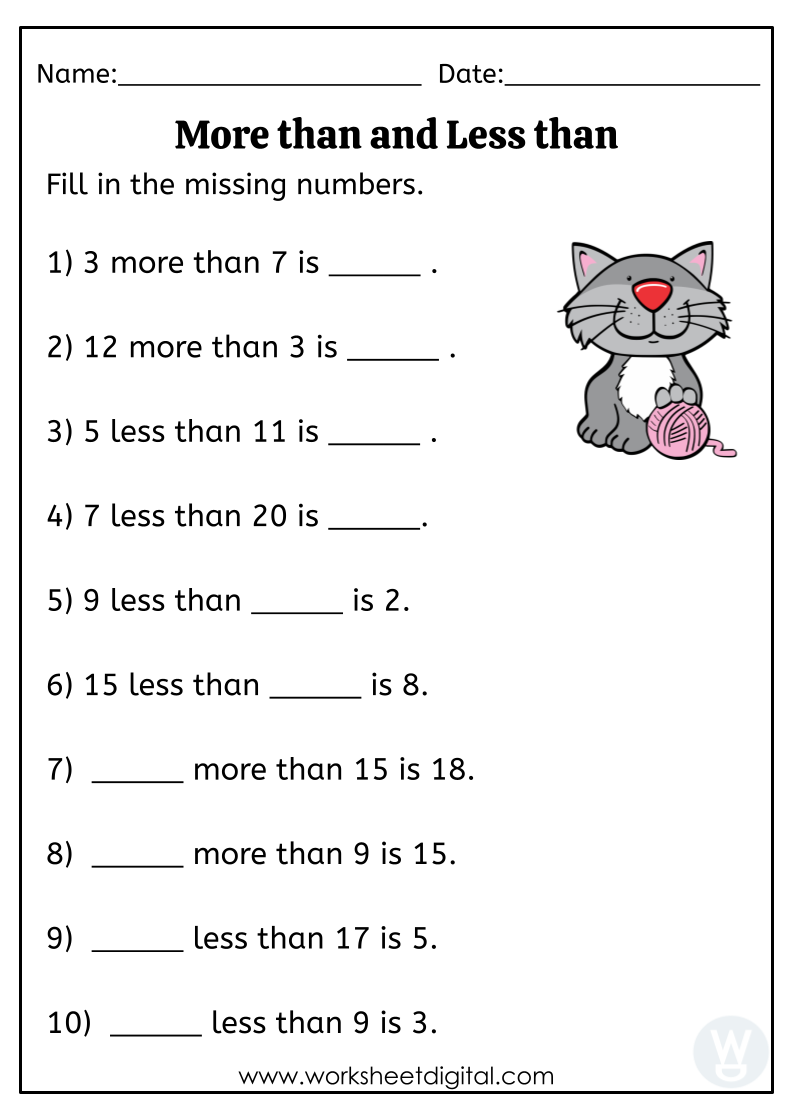 More Than And Less Than Numbers Worksheet For Kids