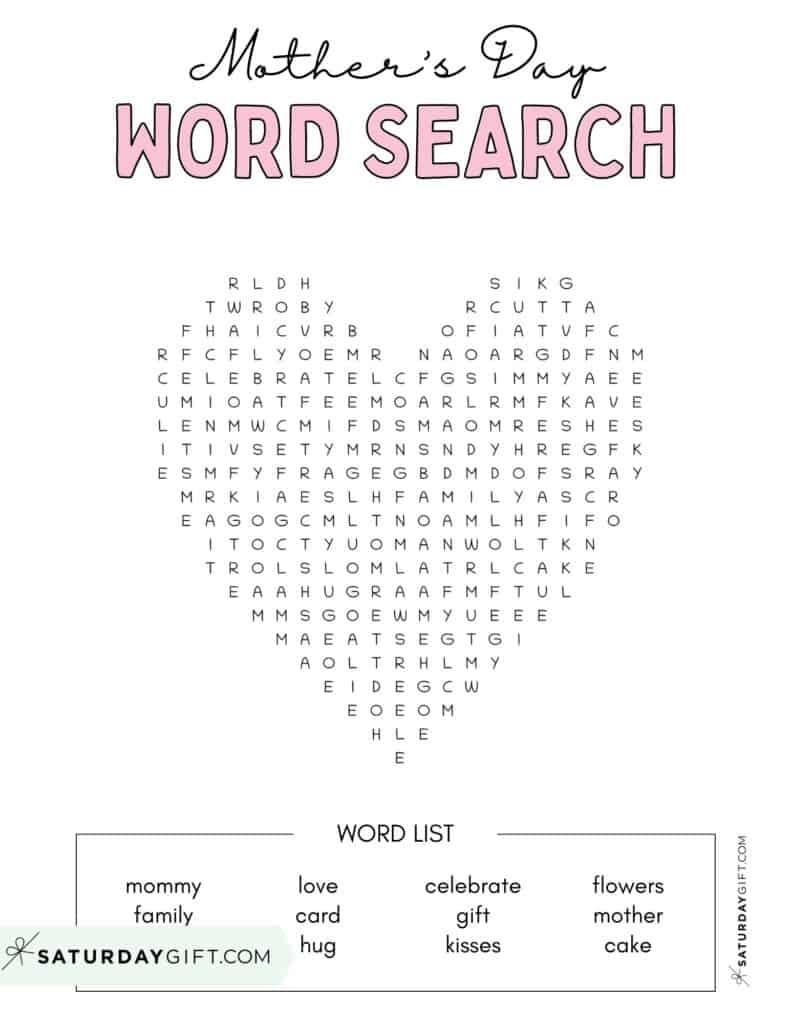 Mother s Day Word Search Cute Free Printables SaturdayGift