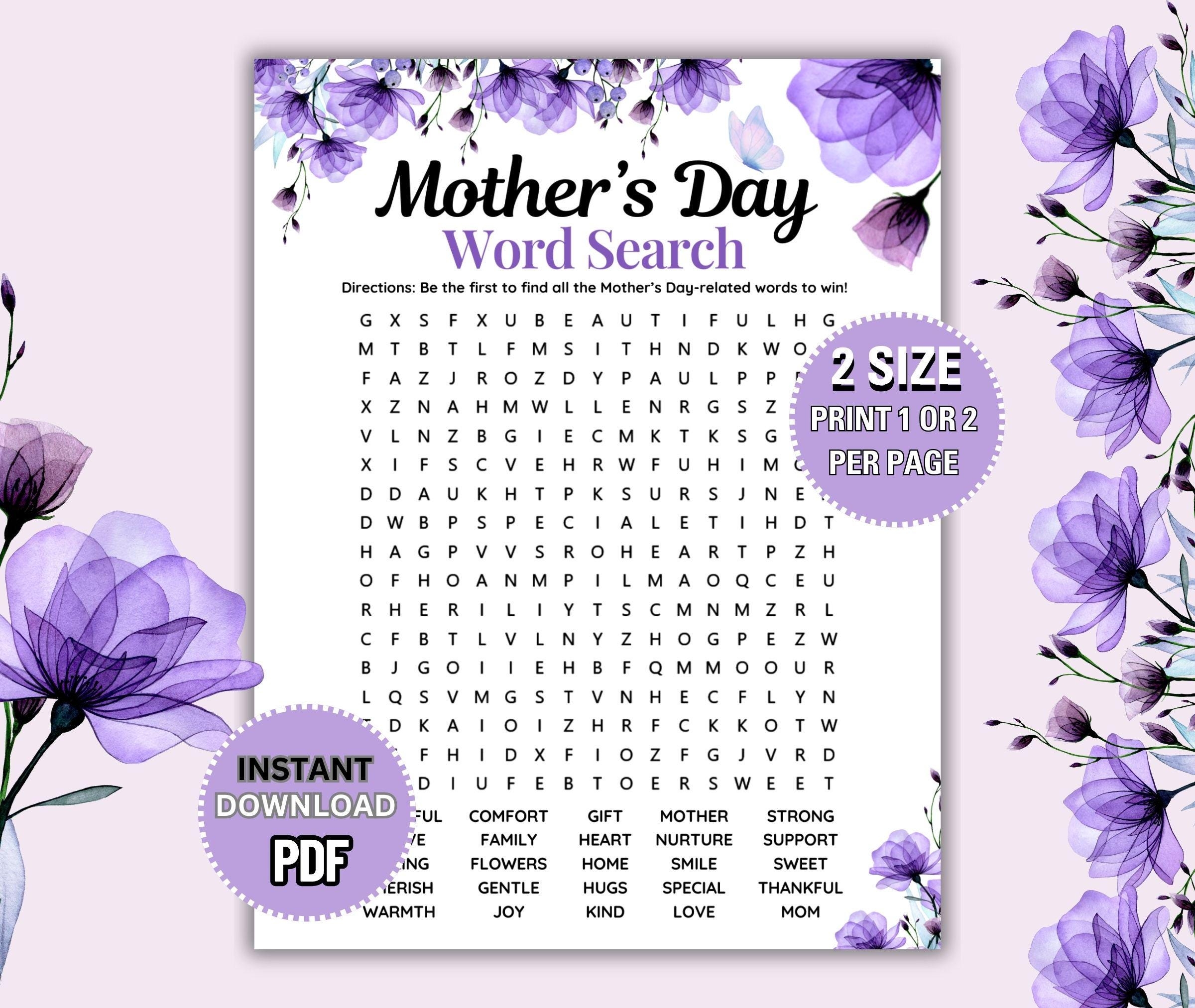 Mother s Day Word Search Downloadable Mother s Day Word Search Mother s Day Brunch Party Printable Game Mom s Day Games For Kid Adult Etsy Israel
