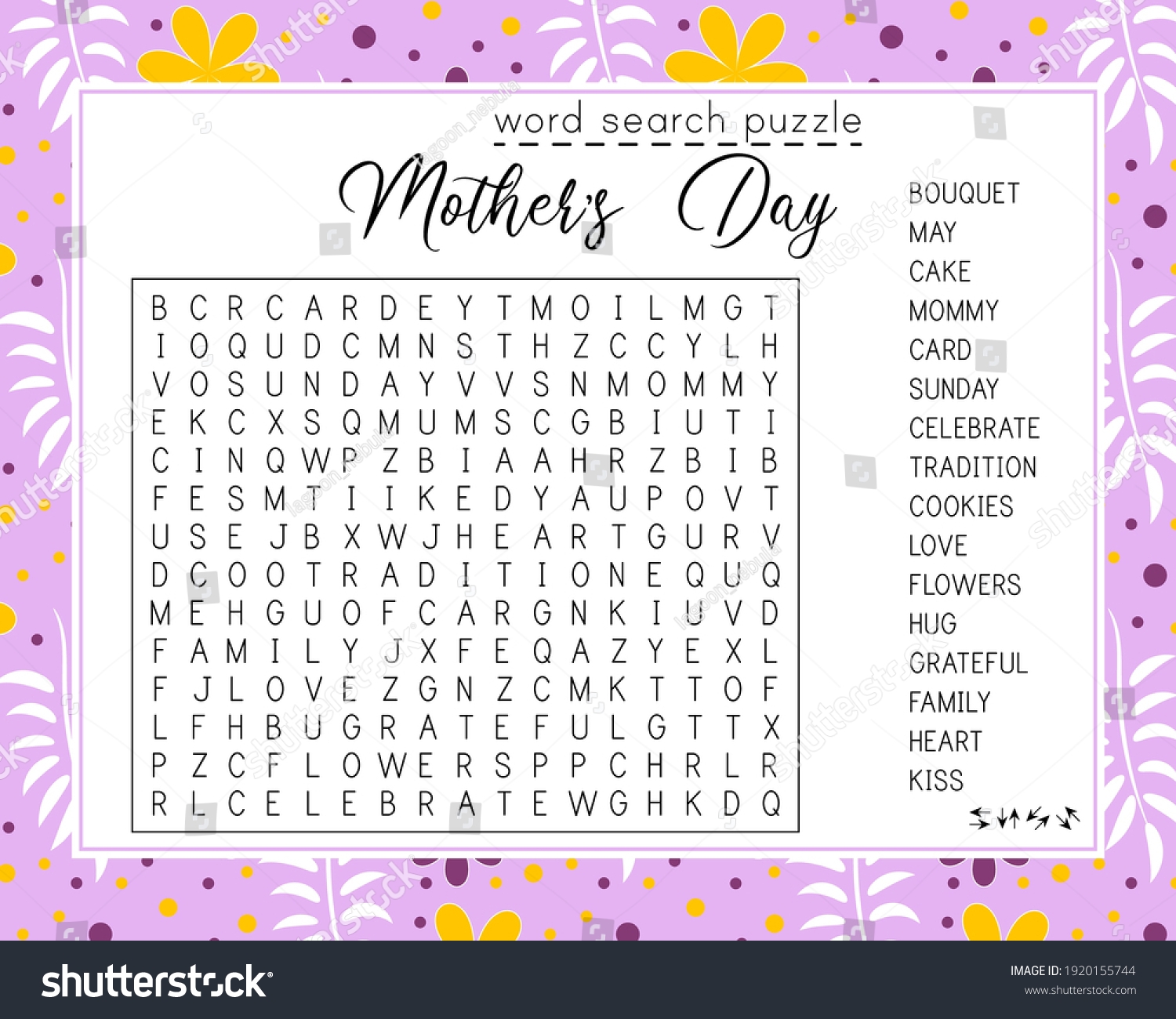 Mothers Day Word Search Puzzle Educational Stock Vector Royalty Free 1920155744 Shutterstock