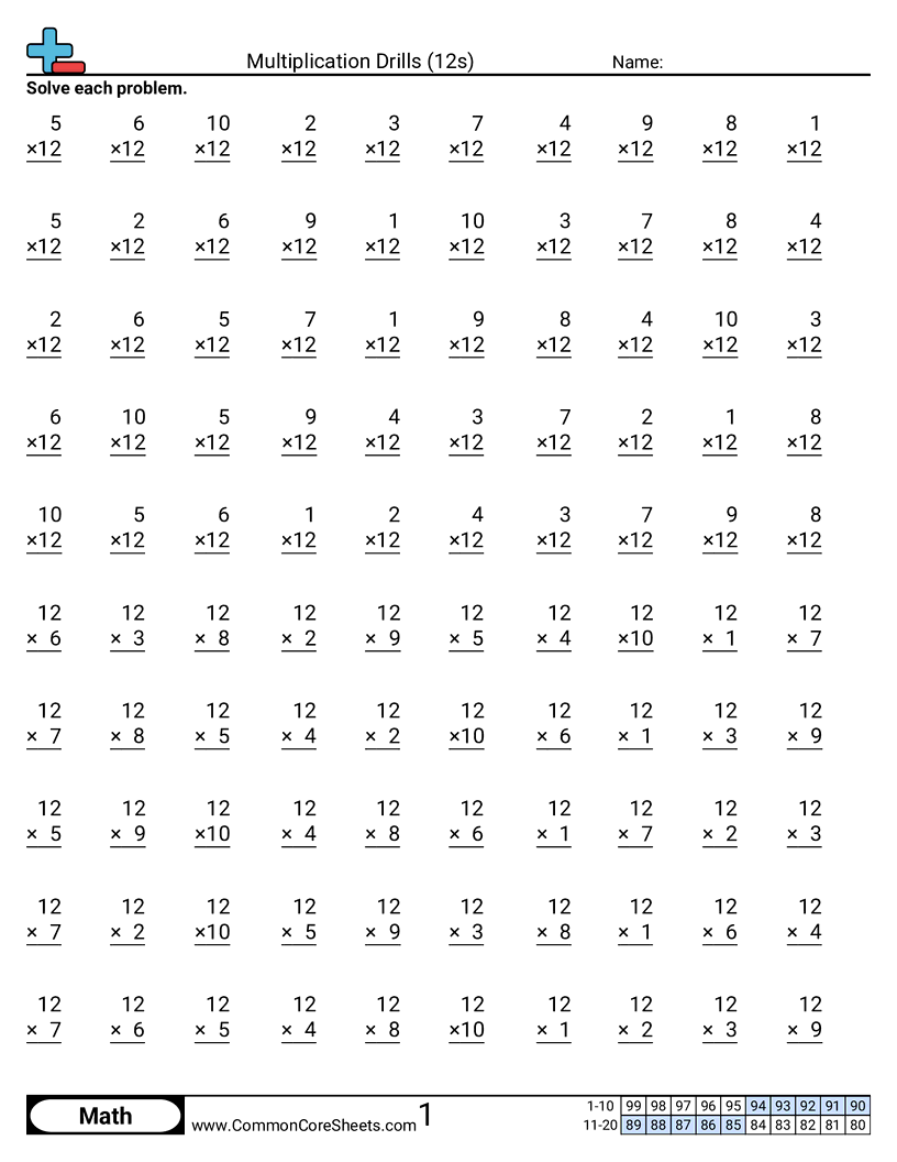 multiplication worksheets by 12