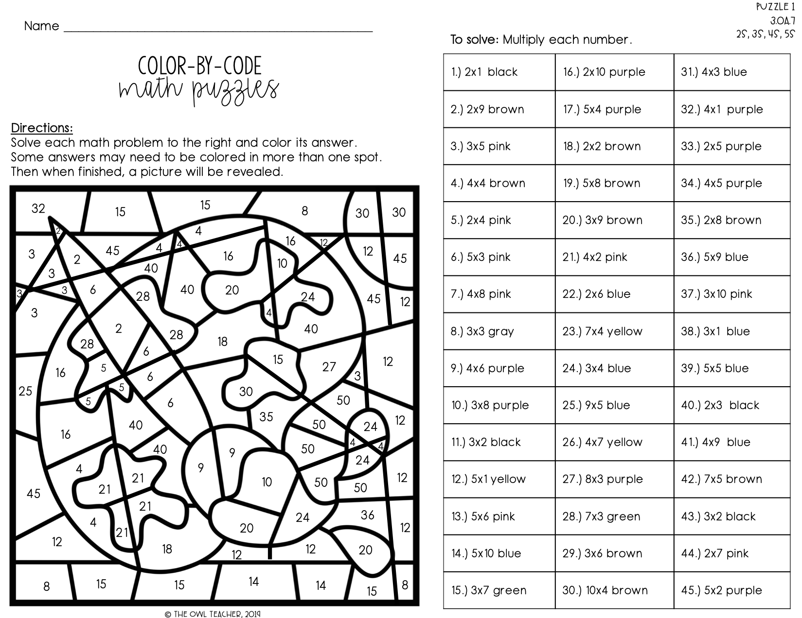 Multiplication Facts Color By Number Color By Code The Owl Teacher Multiplication Facts Color By Number Color By Code The Owl Teacher