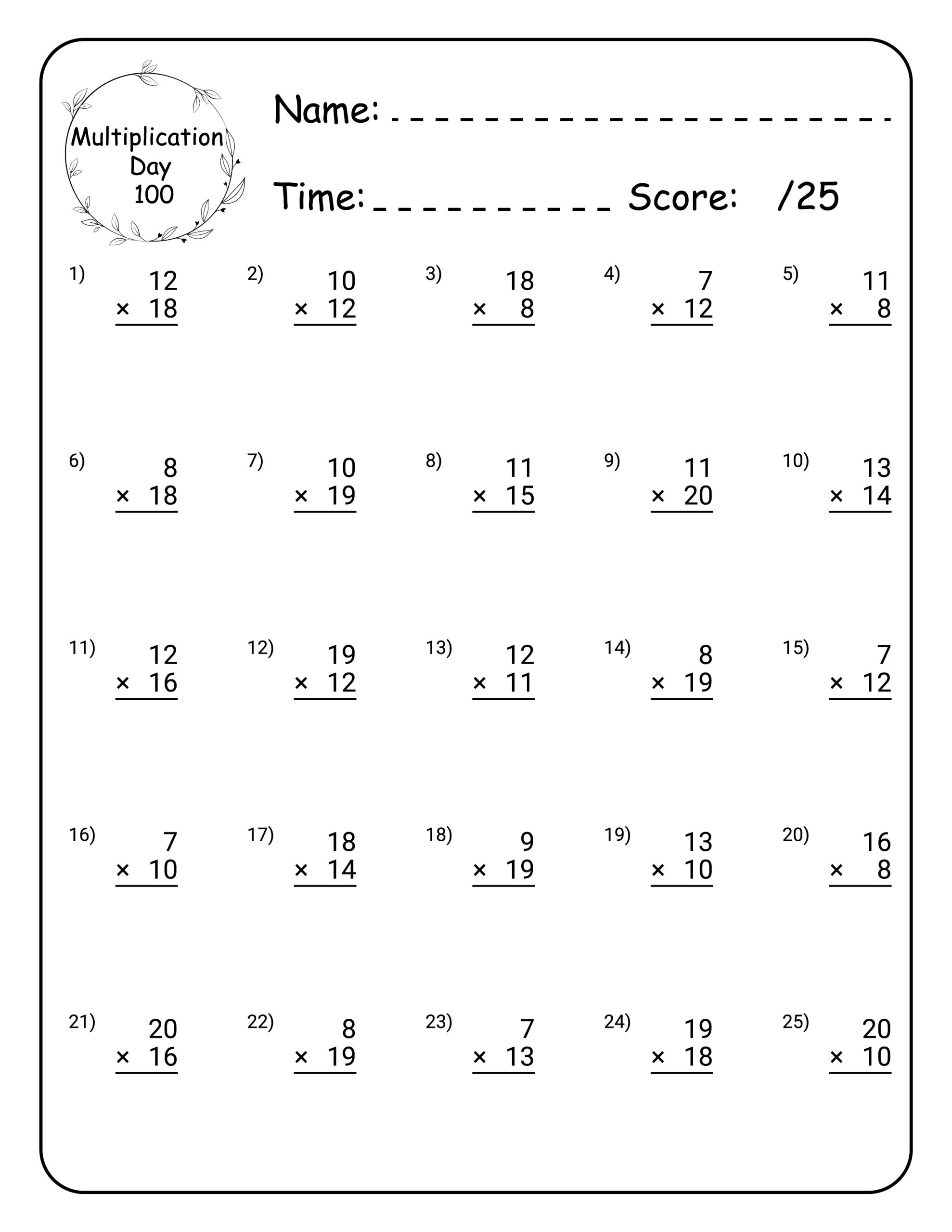 multiplication worksheets 100 problems