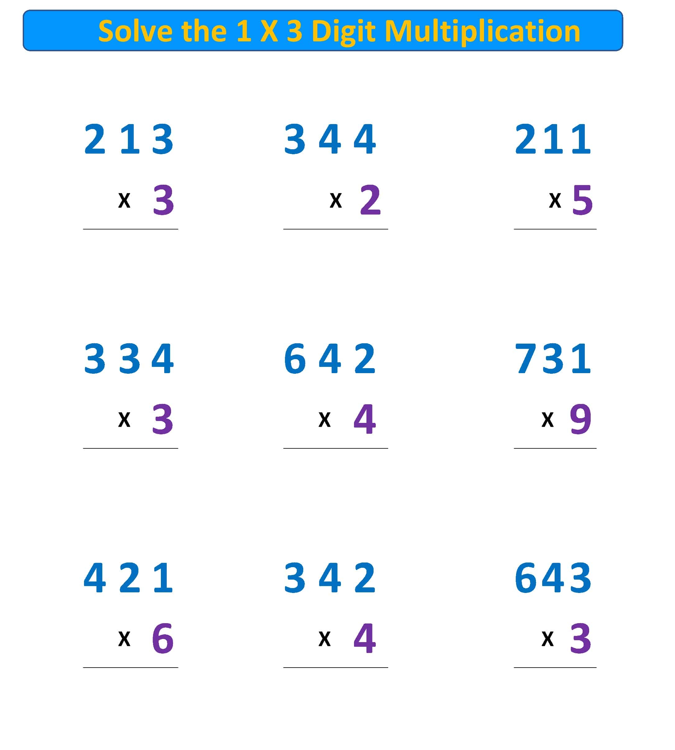 3 digit by 1 digit multiplication