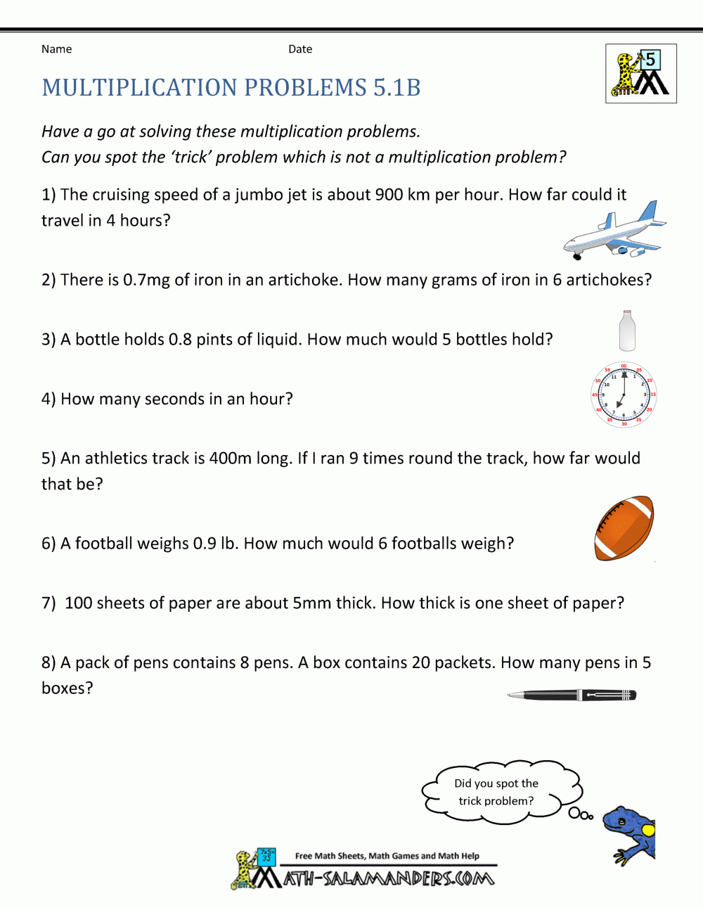 Multiplication Problems Printable 5th Grade