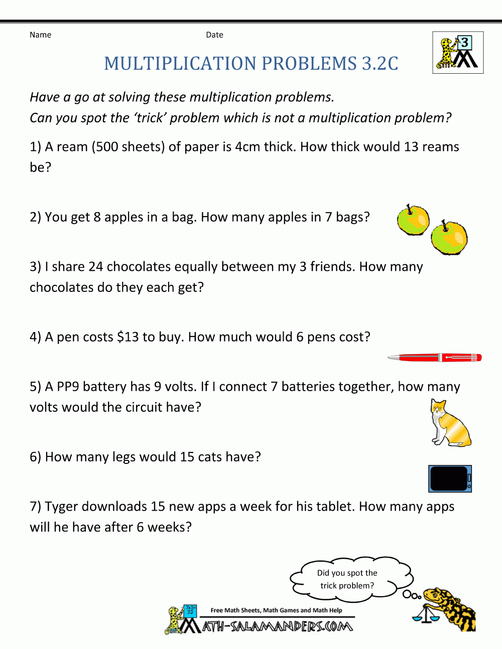 Multiplication Word Problem Worksheets 3rd Grade